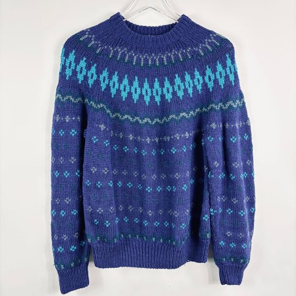Vintage Nomadic Traders women sweater M purple print Wool hippie Gorpcore aztec - Picture 4 of 12